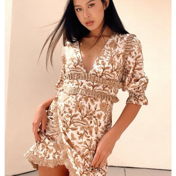 Cleobella Victoria Mini Dress NWT V Neck Tan Wrap Dress - Picture 2 of 15